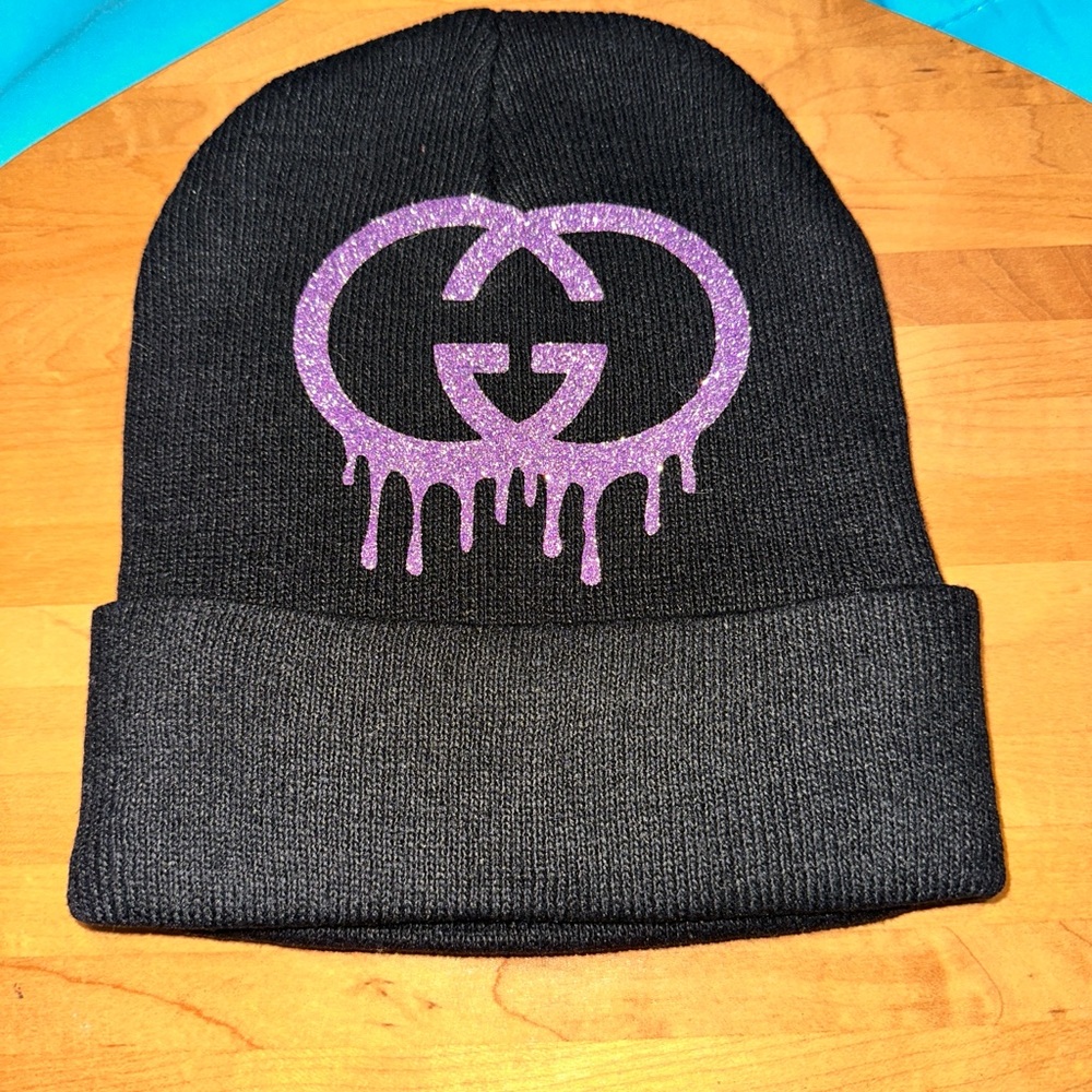 Black Beanie with Purple Drip Logo
